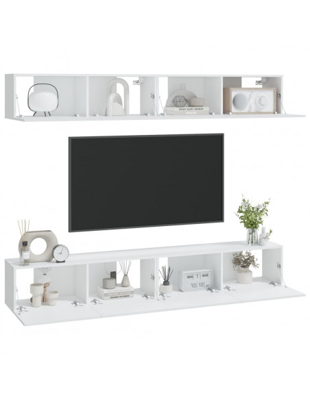 Mobili Porta TV a Parete 4 pz Bianchi 100x30x30 cm