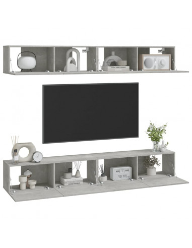 Mobili Porta TV a Parete 4 pz Grigio Cemento 100x30x30 cm