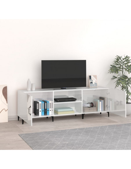Mobile Porta TV Bianco Lucido 150x30x50 cm in Legno Multistrato