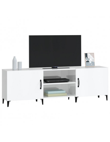Mobile Porta TV Bianco Lucido 150x30x50 cm in Legno Multistrato