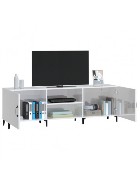 Mobile Porta TV Bianco Lucido 150x30x50 cm in Legno Multistrato