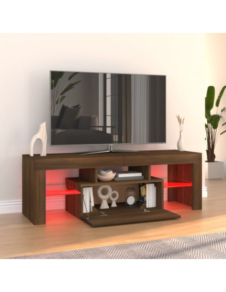 Mobile Porta TV con Luci LED Rovere Marrone 120x35x40 cm