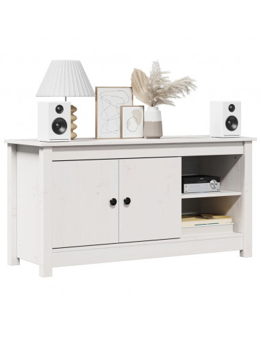 Mobile Porta TV Bianco 103x36,5x52 cm in Legno Massello di Pino