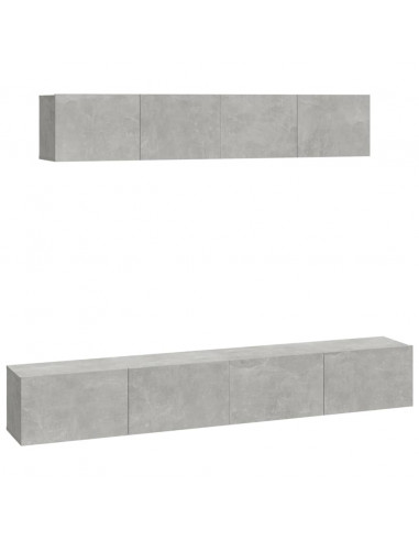 Set di Mobili Porta TV 4 pz Grigio Cemento in Legno Multistrato