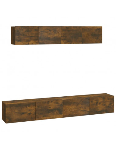 Set di Mobili Porta TV 4 pz Rovere Fumo in Legno Multistrato
