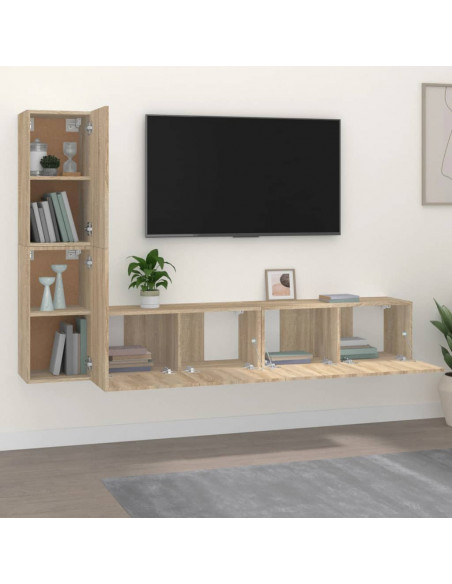 Set di Mobili Porta TV 4 pz Rovere Sonoma in Legno Multistrato