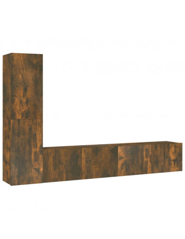 Set di Mobili Porta TV 4 pz Rovere Fumo in Legno Multistrato