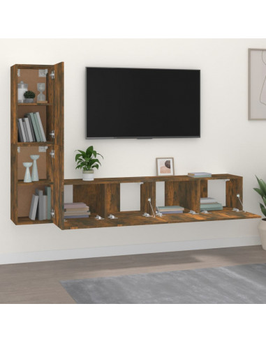 Set di Mobili Porta TV 4 pz Rovere Fumo in Legno Multistrato