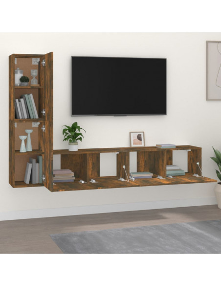 Set di Mobili Porta TV 4 pz Rovere Fumo in Legno Multistrato