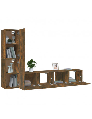 Set di Mobili Porta TV 4 pz Rovere Fumo in Legno Multistrato