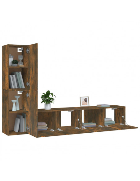 Set di Mobili Porta TV 4 pz Rovere Fumo in Legno Multistrato
