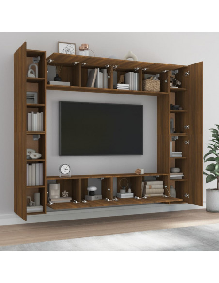 Set Mobili Porta TV 8pz Rovere Marrone in Legno Multistrato