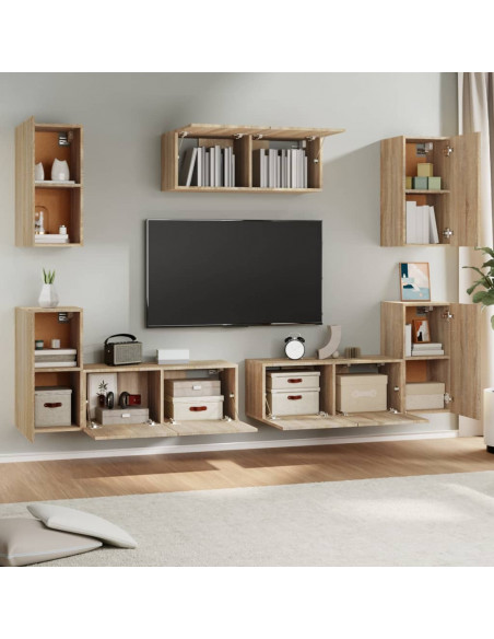 Set di Mobili Porta TV 7 pz Rovere Sonoma in Legno Multistrato
