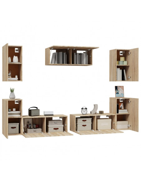 Set di Mobili Porta TV 7 pz Rovere Sonoma in Legno Multistrato
