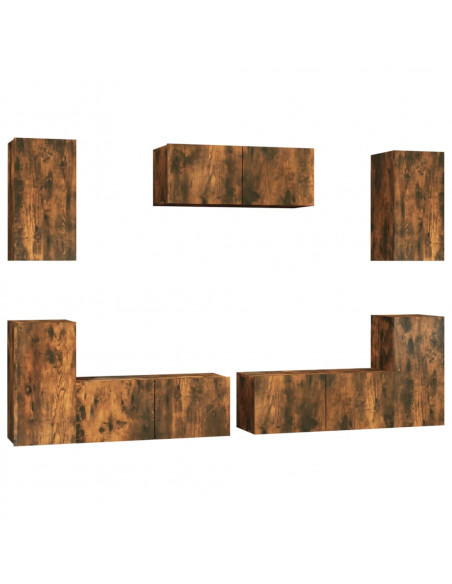 Set di Mobili Porta TV 7 pz Rovere Fumo in Legno Multistrato