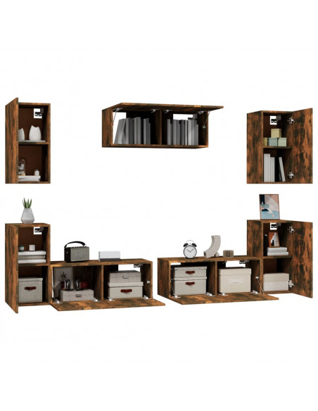 Set di Mobili Porta TV 7 pz Rovere Fumo in Legno Multistrato