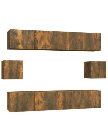 Set di Mobili Porta TV 6 pz Rovere Fumo in Legno Multistrato
