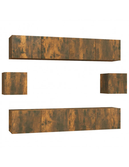 Set di Mobili Porta TV 6 pz Rovere Fumo in Legno Multistrato