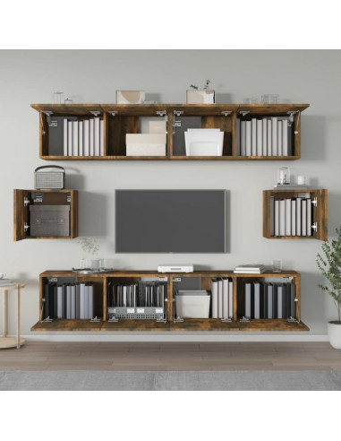 Set di Mobili Porta TV 6 pz Rovere Fumo in Legno Multistrato