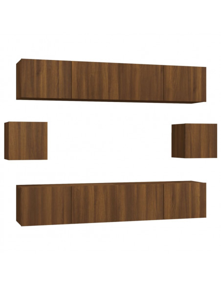 Set Mobili Porta TV 6 pz Rovere Marrone in Legno Multistrato