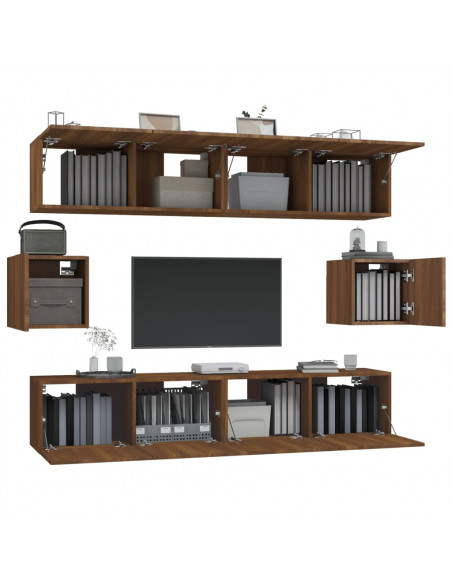 Set Mobili Porta TV 6 pz Rovere Marrone in Legno Multistrato