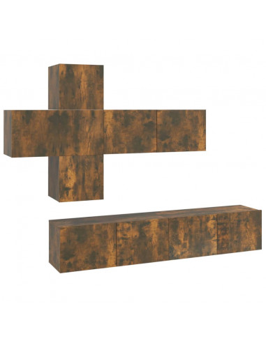 Set di Mobili Porta TV 7 pz Rovere Fumo in Legno Multistrato
