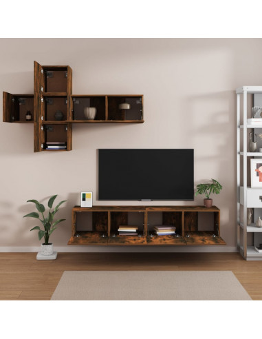 Set di Mobili Porta TV 7 pz Rovere Fumo in Legno Multistrato