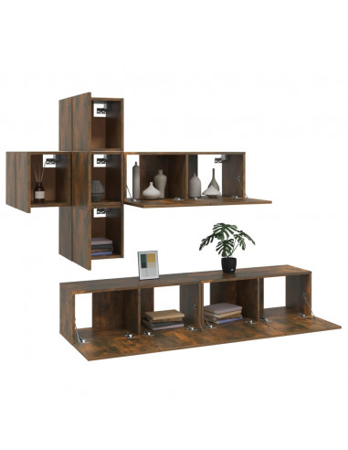 Set di Mobili Porta TV 7 pz Rovere Fumo in Legno Multistrato