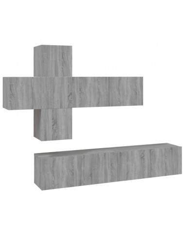 Set di Mobili Porta TV 7 pz Grigio Sonoma in Legno Multistrato