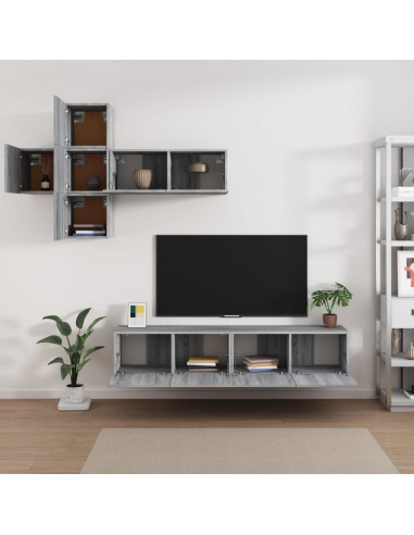 Set di Mobili Porta TV 7 pz Grigio Sonoma in Legno Multistrato