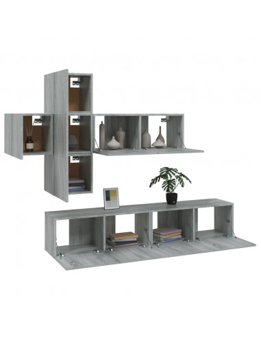 Set di Mobili Porta TV 7 pz Grigio Sonoma in Legno Multistrato