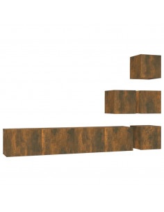 Mobile Porta TV a Parete Rovere Fumo in Legno Multistrato 2