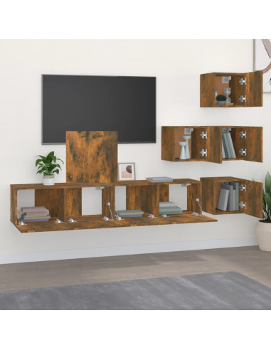 Mobile Porta TV a Parete Rovere Fumo in Legno Multistrato