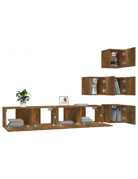 Mobile Porta TV a Parete Rovere Fumo in Legno Multistrato
