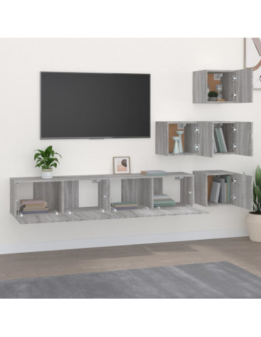 Mobile Porta TV a Parete Grigio Sonoma in Legno Multistrato