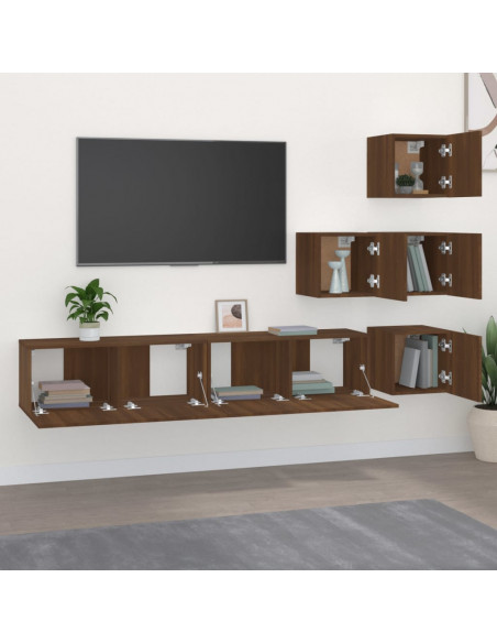 Mobile Porta TV a Parete Rovere Marrone in Legno Multistrato