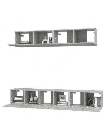 Set di Mobili Porta TV 5 pz Grigio Cemento in Legno Multistrato