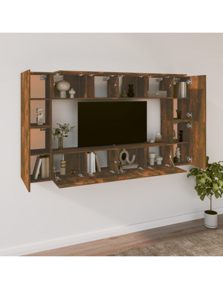 Set Mobili Porta TV 8pz Rovere Fumo in Legno Multistrato