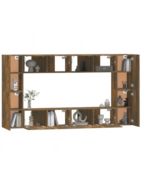 Set Mobili Porta TV 8pz Rovere Fumo in Legno Multistrato