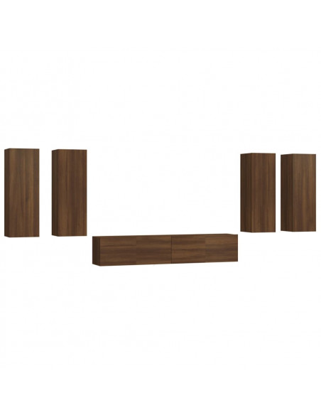 Set Mobili Porta TV 6 pz Rovere Marrone in Legno Multistrato