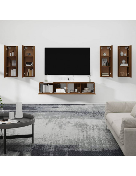 Set Mobili Porta TV 6 pz Rovere Marrone in Legno Multistrato