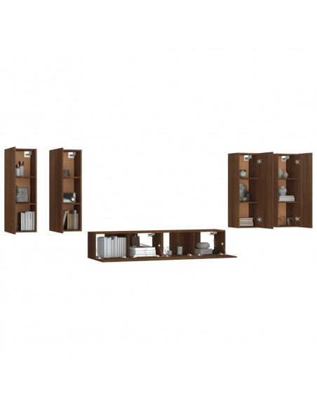 Set Mobili Porta TV 6 pz Rovere Marrone in Legno Multistrato