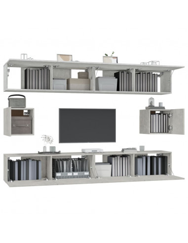 Set di Mobili Porta TV 6 pz Grigio Cemento in Legno Multistrato
