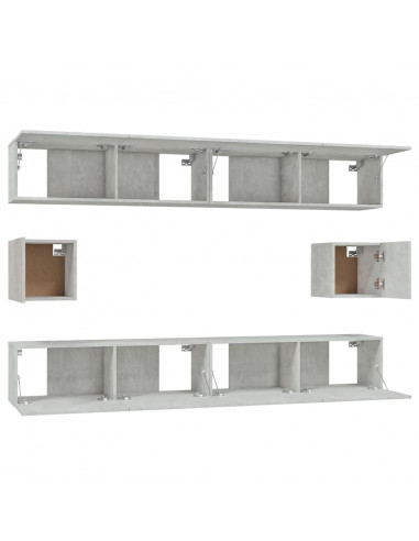 Set di Mobili Porta TV 6 pz Grigio Cemento in Legno Multistrato