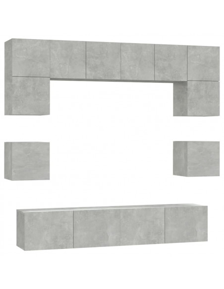 Set Mobili Porta TV 8pz Grigio Cemento in Legno Multistrato
