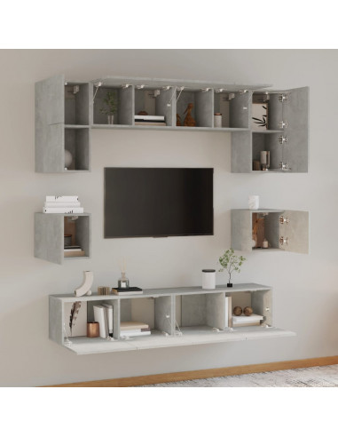 Set Mobili Porta TV 8pz Grigio Cemento in Legno Multistrato