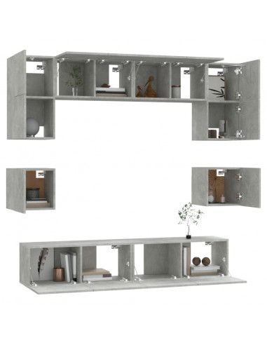 Set Mobili Porta TV 8pz Grigio Cemento in Legno Multistrato