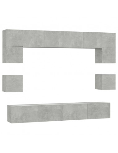 Set Mobili Porta TV 8pz Grigio Cemento in Legno Multistrato