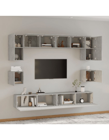 Set Mobili Porta TV 8pz Grigio Cemento in Legno Multistrato