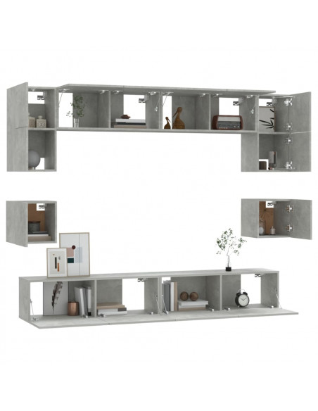 Set Mobili Porta TV 8pz Grigio Cemento in Legno Multistrato